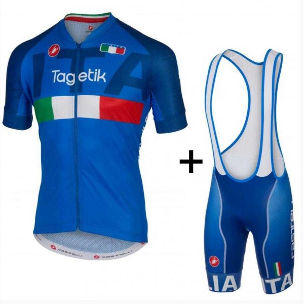 2015 Castelli Italia Fietskleding Set Fietsshirt Met Korte Mouwen+Korte Koersbroek Blauw