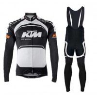 2015 KTM Pro Team Zwart Wit Wielerkleding Set Wielershirt Lange Mouwen+Lange Fietsbroeken Bib