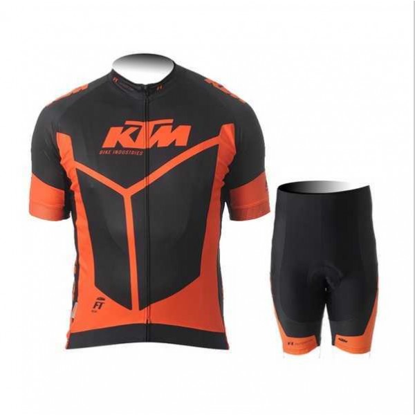 2015 KTM Pro Team Zwart Orange Fietskleding Wielershirt Korte Mouwen+Fietsbroek Korte