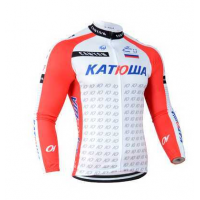 2014 Katusha Wielershirt Lange Mouw Rood Wit