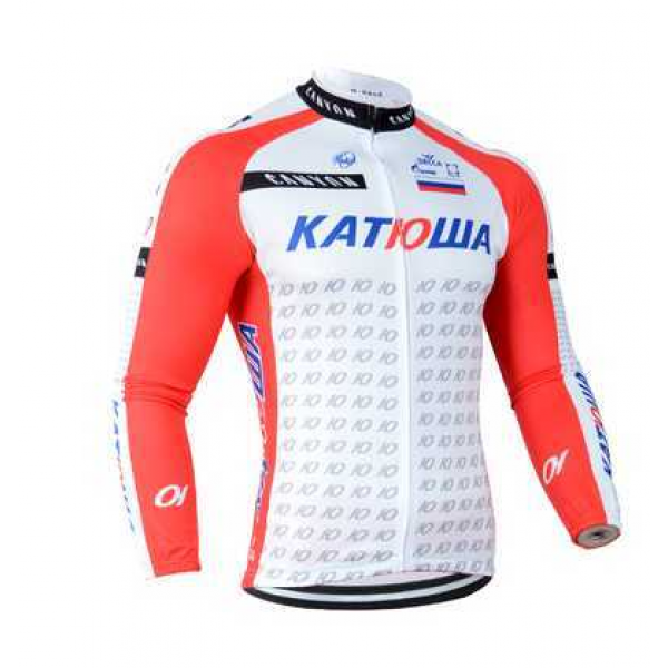 2014 Katusha Wielershirt Lange Mouw Rood Wit