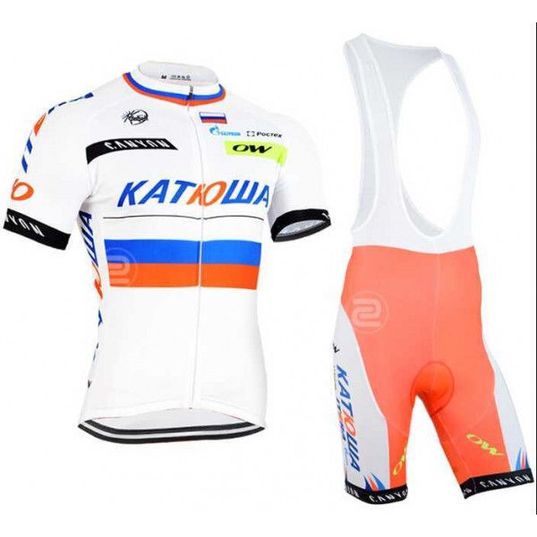 2015 Katusha Fietskleding Set Fietsshirt Met Korte Mouwen+Korte Koersbroek Wit