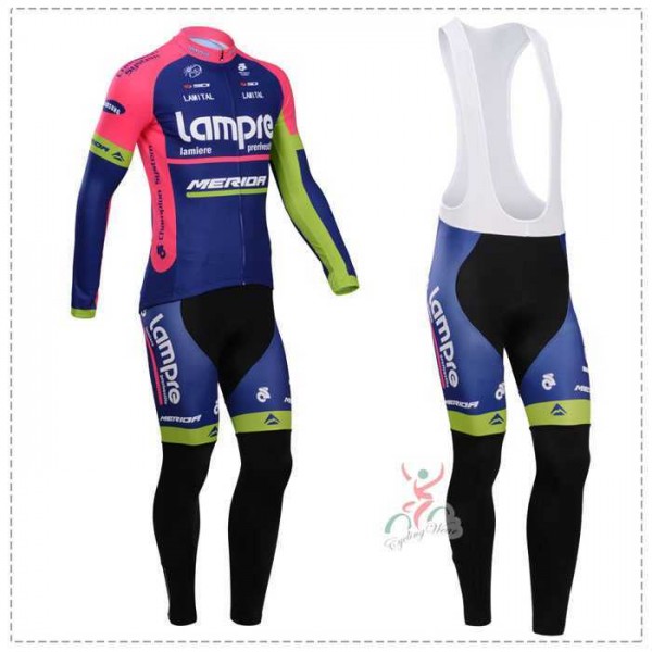 Lampre Merida 2014 Fietskleding Wielershirt Lange Mouwen+Lange Fietsbroeken Bib