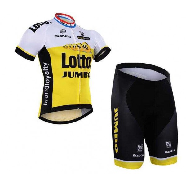 2016 LOTTO JUMBO Wielerkleding Set Wielershirt Korte Mouwen+Fietsbroek Korte Geel Zwart