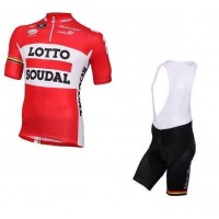 2016 LOTTO SOUDAL Fietskleding Set Fietsshirt Korte Mouwen+Fietsbroek Bib Korte Rood-2