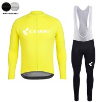 2018 Cube Geel Winter Fietskleding Set Wielershirt Lange Mouw+Lange Fietsbroeken Bib 2018 Cube Geel Winter Fietskleding Set Wielershirt Lange Mouw+Lange Fietsbroeken Bib