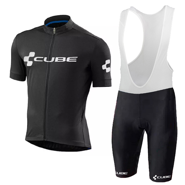 2018 Cube Zwart Fietskleding Set Fietsshirt Korte Mouwen+Koersbroek Kort Bib