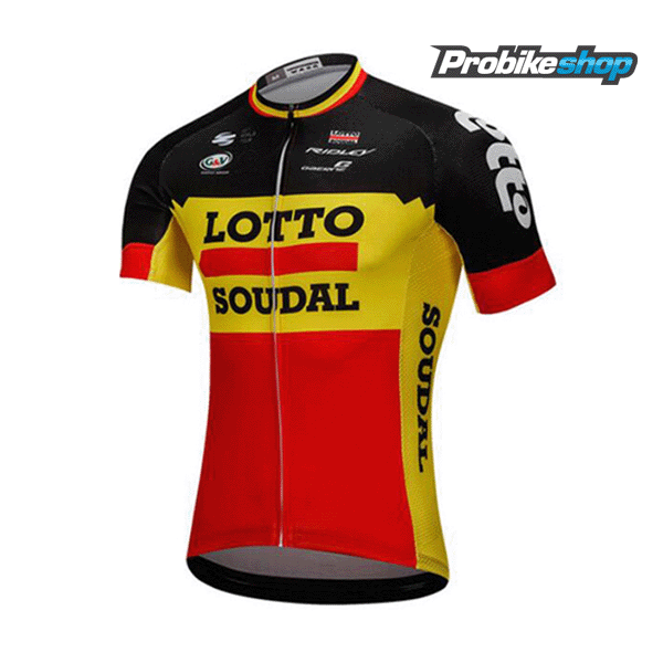 2018 Lotto Soudal Zwart Geel Rood Wielershirt Lange Mouw