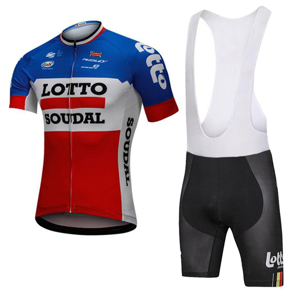 2018 Lotto Soudal Blauw Wit Rood Fietskleding Set Wielershirt Korte Mouw+Korte Fietsbroeken Bib