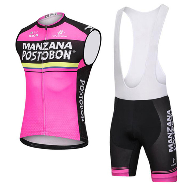 2018 MANZANA POSTOBON Fietskleding Set Wielershirt Mouwloze+Korte Fietsbroeken Bib