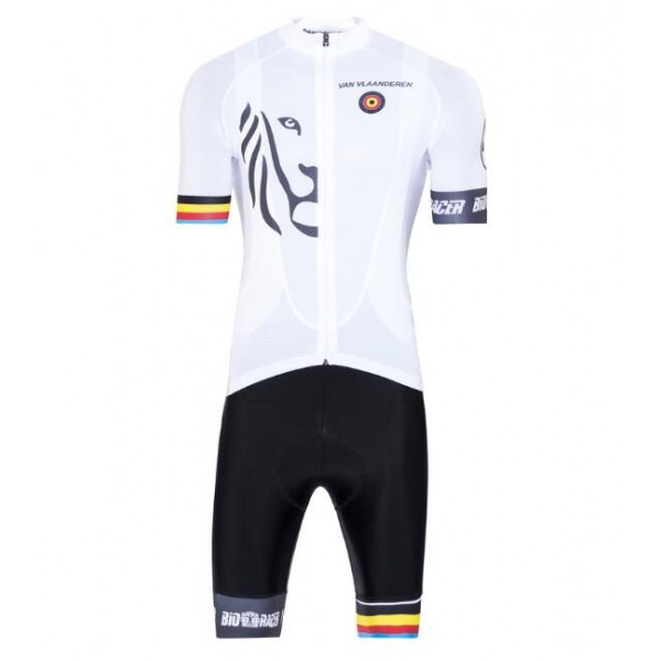 Bioracer Van Vlaanderen Wit Zwart 2018 Fietskleding Set Wielershirt Korte Mouw+Korte Fietsbroeken Bib