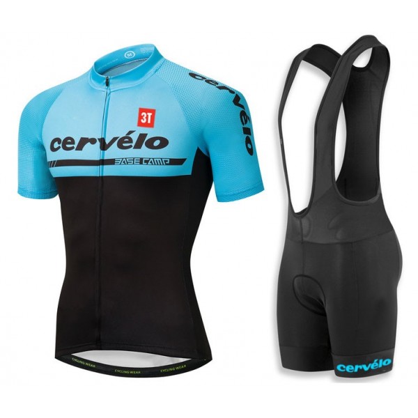 2018 Cervelo 3T Blauw Fietskleding Set Wielershirt Korte Mouw+Korte Fietsbroeken Bib