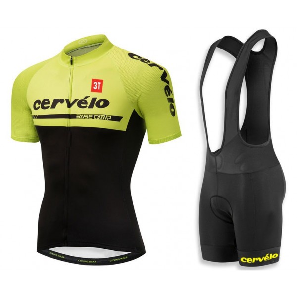 2018 Cervelo 3T Geel Fietskleding Set Wielershirt Korte Mouw+Korte Fietsbroeken Bib