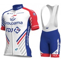 GROUPAMA-FDJ 2018 Fietskleding Set Wielershirt Korte Mouw+Korte Fietsbroeken Bib