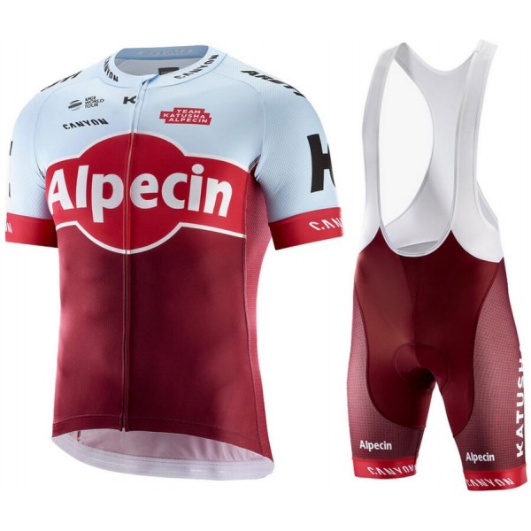 2018 Katusha Alpecin Fietskleding Set Wielershirt Korte Mouw+Korte Fietsbroeken Bib