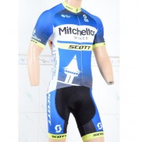 Mitchelton Scott 2018 Blauw Fietskleding Set Wielershirt Korte Mouwen+Korte Fietsbroeken