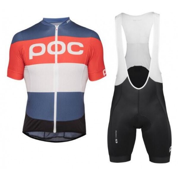 POC Essential Prismane Multi Red Fietskleding Set Wielershirt Korte Mouwen+Korte Fietsbroeken Bib