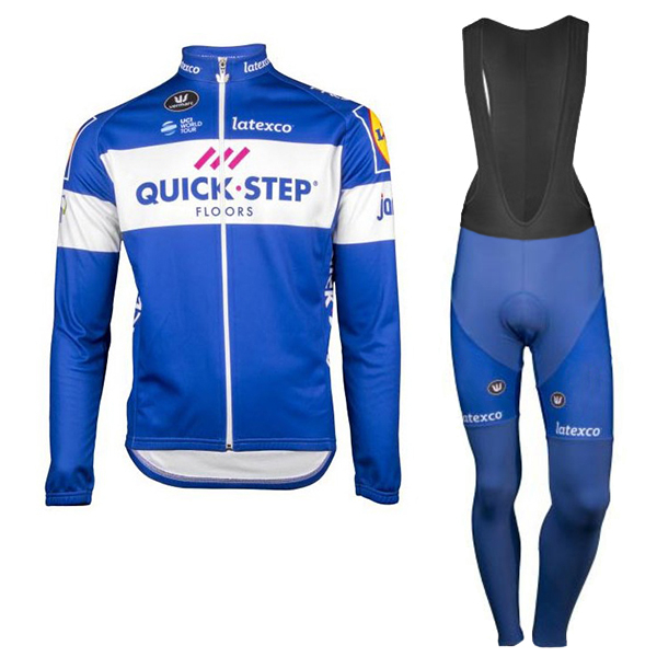 2018 Quick Step Floors Blauw Fietskleding Set Wielershirt Lange Mouw+Lange Fietsbroeken Bib