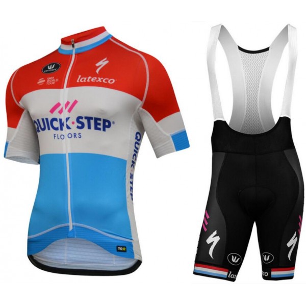 Quick Step Floors 2018 Luxembourg Champion Fietskleding Set Wielershirt Korte Mouw+Korte Fietsbroeken Bib