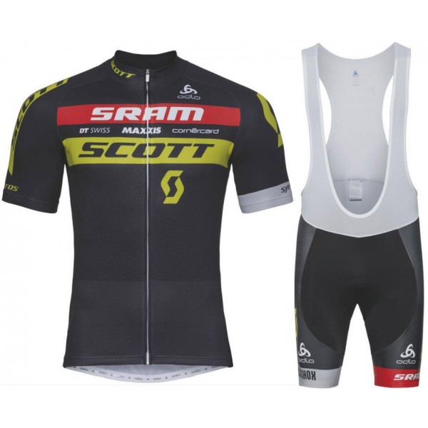 Scott Sram 2018 Zwart Fietskleding Set Wielershirt Korte Mouw+Korte Fietsbroeken Bib