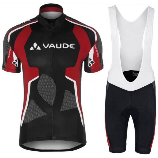 2018 Vaude Team Zwart Fietskleding Set Wielershirt Korte Mouw+Korte Fietsbroeken Bib