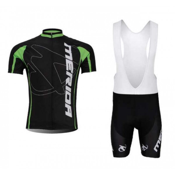 Merida 2014 Fietskleding Set Fietsshirt Met Korte Mouwen+Korte Koersbroek Zwart Groen Wit