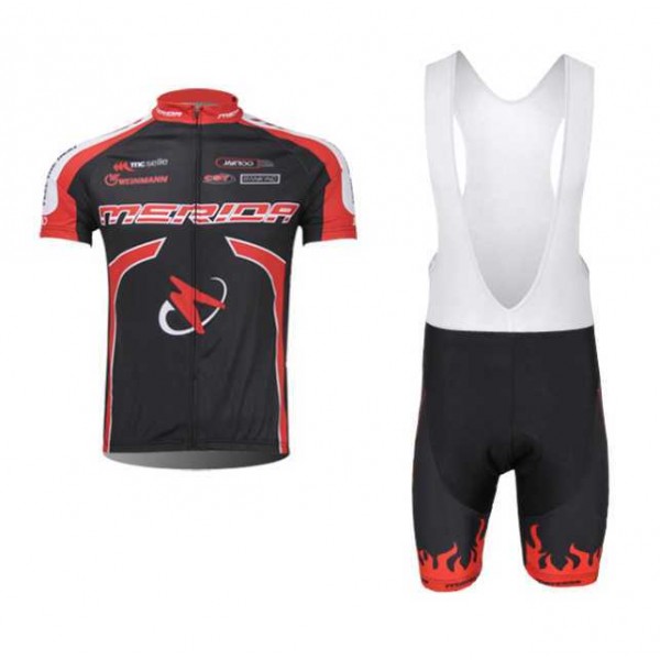 Merida 2014 Fietskleding Set Fietsshirt Met Korte Mouwen+Korte Koersbroek Zwart Rood