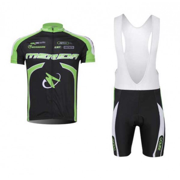 Merida 2014 Fietskleding Set Fietsshirt Met Korte Mouwen+Korte Koersbroek Zwart Groen