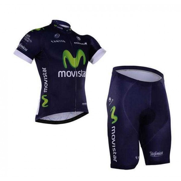 2016 Movistar Fietskleding Set Fietsshirt Korte Mouwen+Fietsbroek Korte Blauw