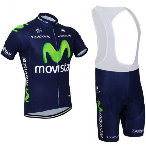 2015 Movistar Fietskleding Set Fietsshirt Met Korte Mouwen+Korte Koersbroek