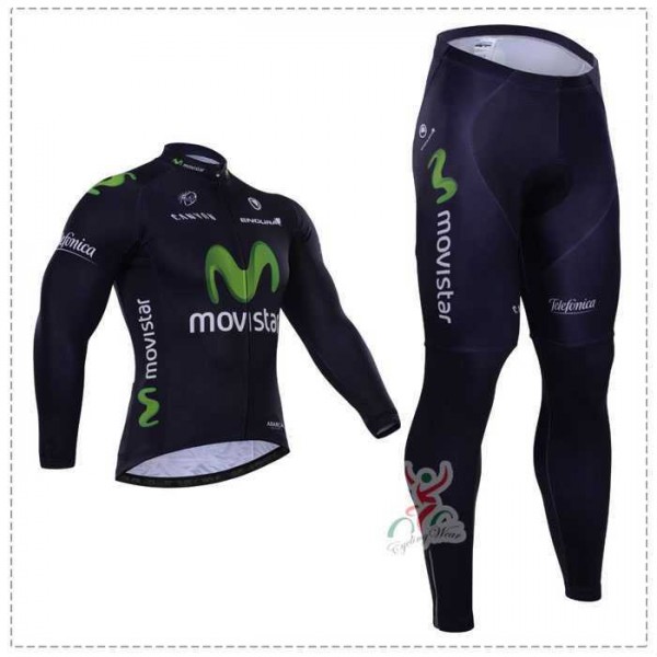 2015 Movistar Wielerkleding Set Wielershirt Lange Mouw+Lange Fietsbroeken