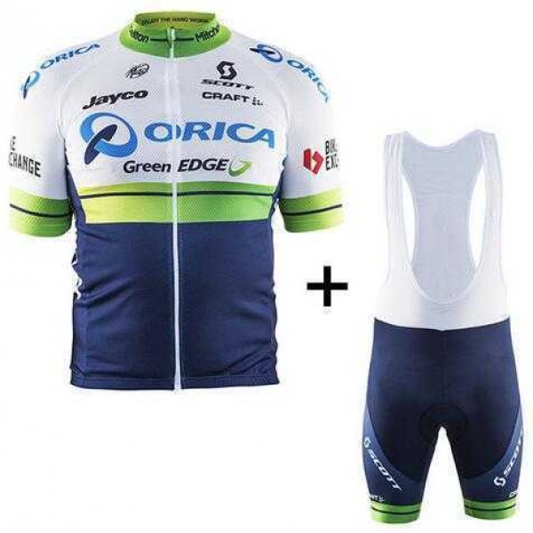 2016 ORICA GreenEDGE Fietskleding Set Fietsshirt Met Korte Mouwen+Korte Koersbroek Blauw Wit Zwart