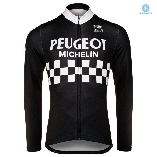 Peugeot Michelin Team Zwart Thermal Wielershirt Lange Mouw 447KAHH