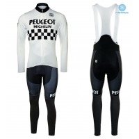 Peugeot Michelin Team Wit Thermal Fietskleding Set Wielershirts Lange Mouw+Lange Wielrenbroek Bib 837AEBQ