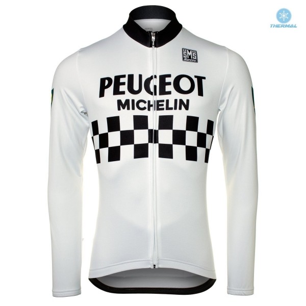 Peugeot Michelin Team Wit Thermal Wielershirt Lange Mouw 999LBHN