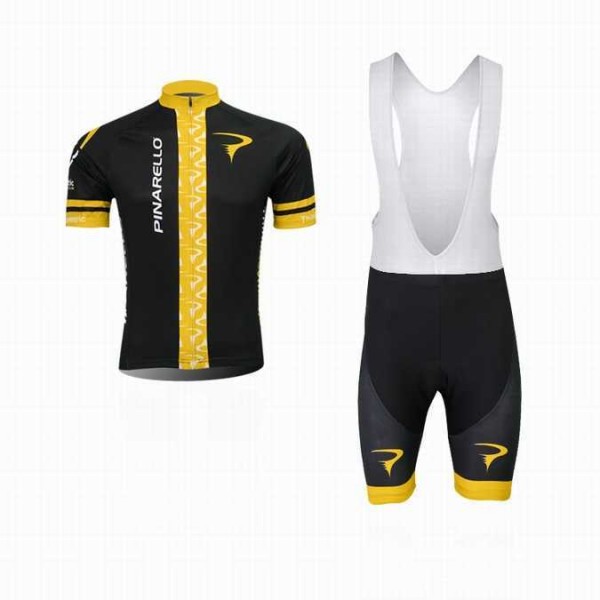 2014 Pinarello Wielershirts Korte Mouw+Fietsbroek Korte Bib Zwart Geel