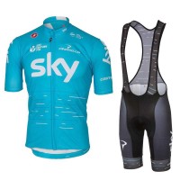2017 Sky Fietskleding Set Fietsshirt Met Korte Mouwen+Korte Koersbroek Blauw
