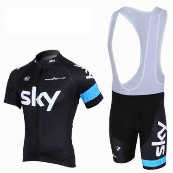 2013 Teams Sky Fietskleding Set Fietsshirt Met Korte Mouwen+Korte Koersbroek Zwart Blauw