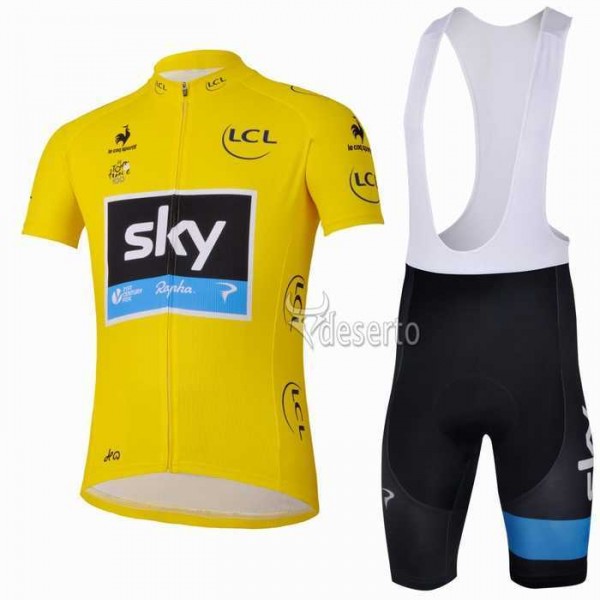 2013 Teams Sky Gele Fietskleding Set Fietsshirt Met Korte Mouwen+Korte Koersbroek