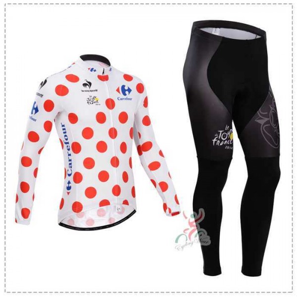 Tour De France Le Coq Sportif 2014 Fietskleding Wielershirt Lange Mouwen Polka-Dot+Lange Fietsbroeken