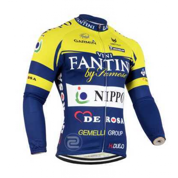 2014 FANTINI Fietskleding Wielershirt Lange Mouw Blauw Geel Wit