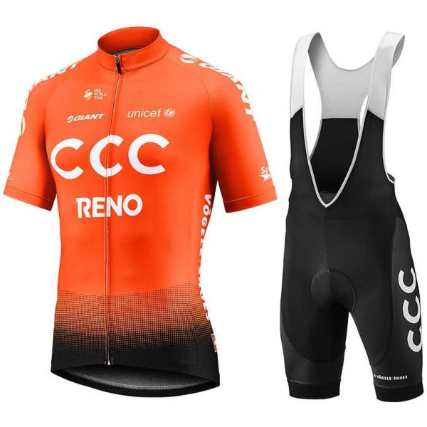 CCC Team Reno Orange 2019 Fietskleding Set Wielershirt Korte Mouw+Korte Fietsbroeken Bib